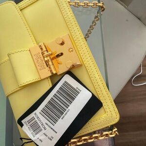 MCM Yellow Leather Chain Crossbody Bag with Gold Hardware
